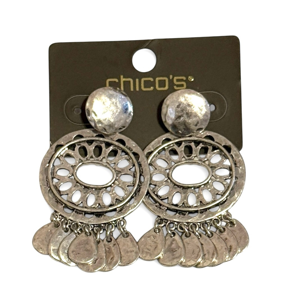 Chico's Silver Filigree Fringe Statement Earrings NWT - Picture 8 of 8